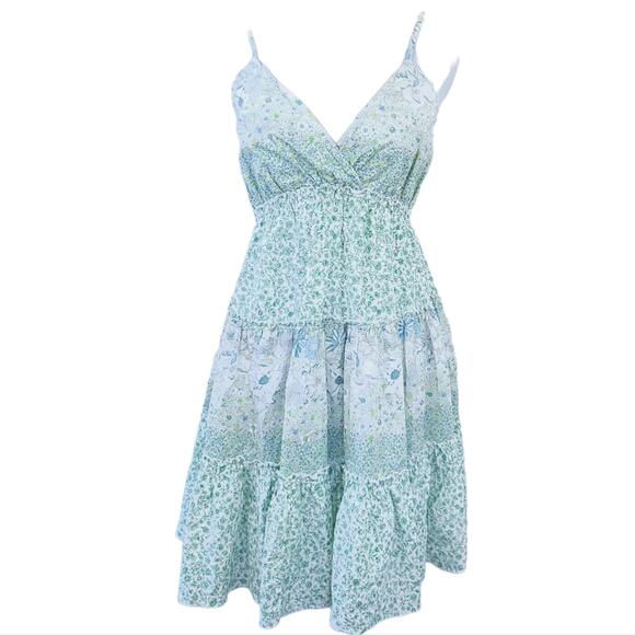 Easel Los Angeles Floral Summer Dress Medium Blue Green Cottagecore Flowy Flower - Picture 1 of 8